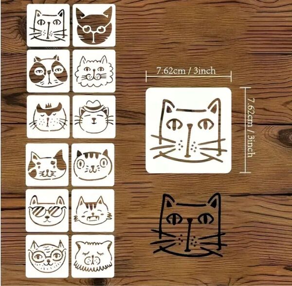 漫画猫 7.6cm ステンシルシート 12枚セット