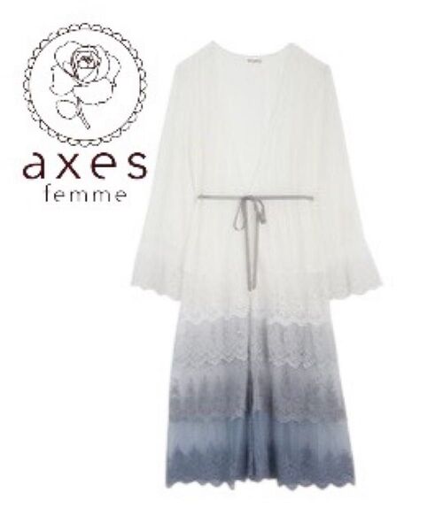 axes femme グラデーションレースガウン カーディガン 訳あり ブルー アクシーズファム ロング丈 Mサイズ 美品