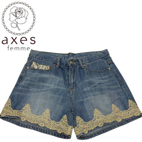 axes femme デニム ショートパンツ 美品 レース ズボン Lサイズ ショートパンツ アクシーズファム 短パン