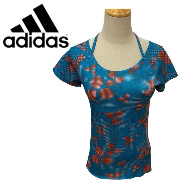 adidas トップス Tシャツ ウェア Mサイズ トレーニング 美品 カットソー 半袖アディダス レディース ブルー