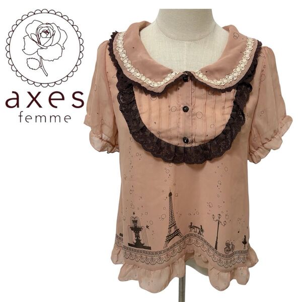 axes femme ブラウス メルヘン レース トップス Mサイズ ピンク 半袖 アクシーズファム シャツ 美品 Mサイズ