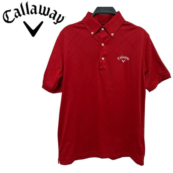 Callaway 赤 ポロシャツ GOLF ゴルフウェア Tシャツ 美品 L キャロウェイ 半袖ポロシャツ メンズ 刺繍