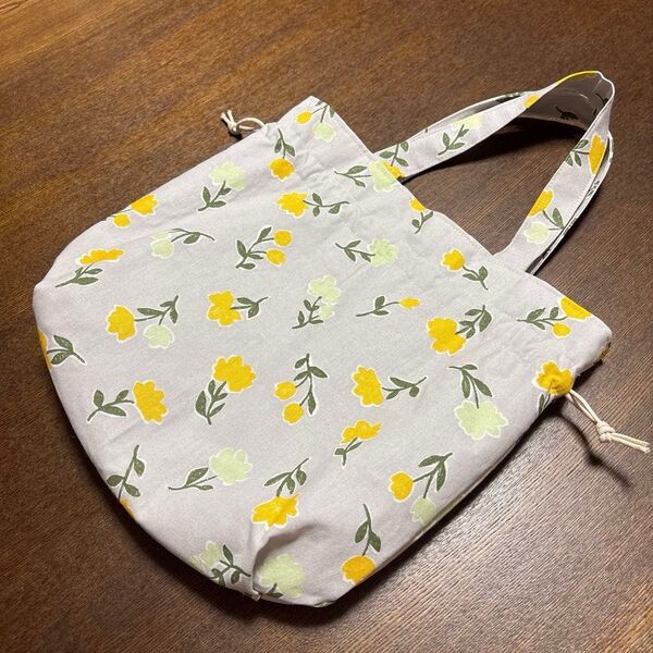 巾着にもなるトートバッグ エクボマチ 花柄 ハンドメイド