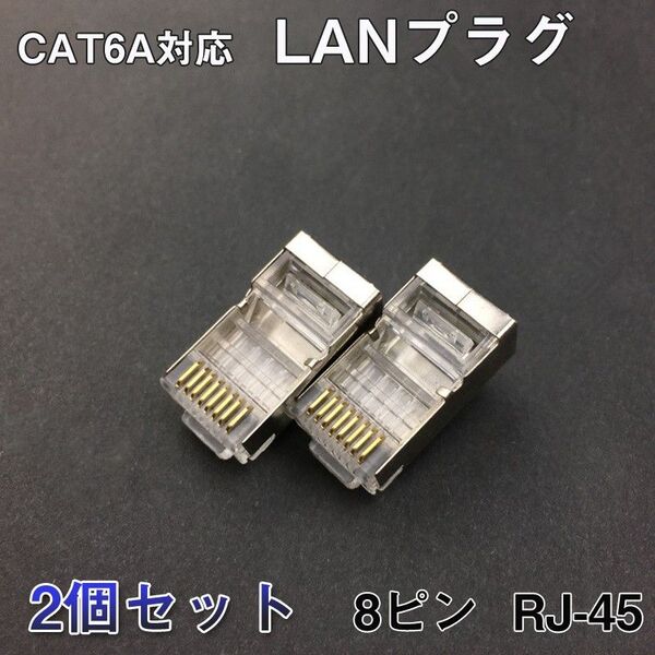 LANプラグ 2個セット 透明 RJ45 金属カバー アダプタ CAT6A対応 8Pin 10Gbps対応 ギガ光回線対応 超高