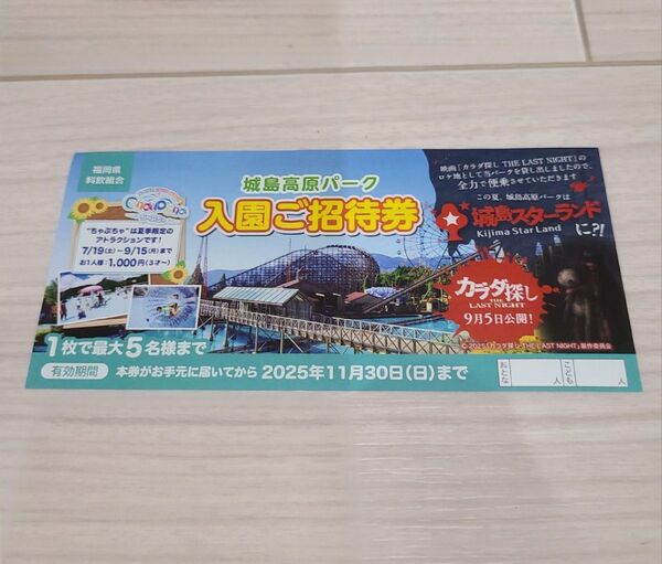 城島高原パーク 入園券 1枚で最大5名様まで