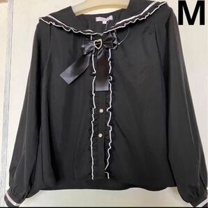 ブラウス セーラーカラー リボン 黒 M 未使用 タグ付き 3WAY リボンアクセサリー セーラーカラー可愛いブラウス M