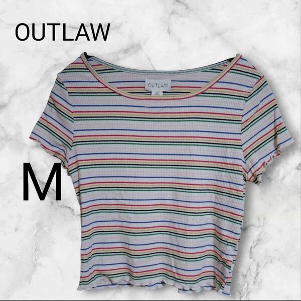 OUTLAW 【M】マルチカラーストライプ Tシャツ