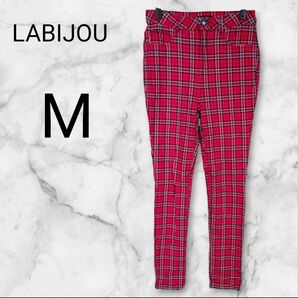 LABIJOU【M】 赤チェック タイトパンツ ゴルフ