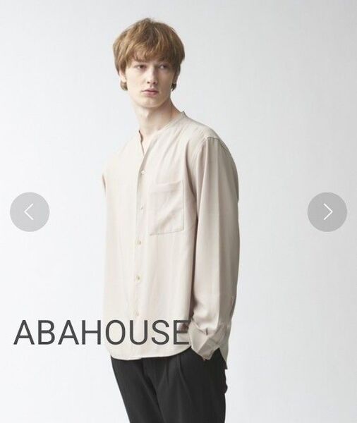 ABAHOUSE バンドカラー シャツ ノーカラー キーネック スキッパーシャツ ヨークシャツ イージーケア 落ち感 ベージュ