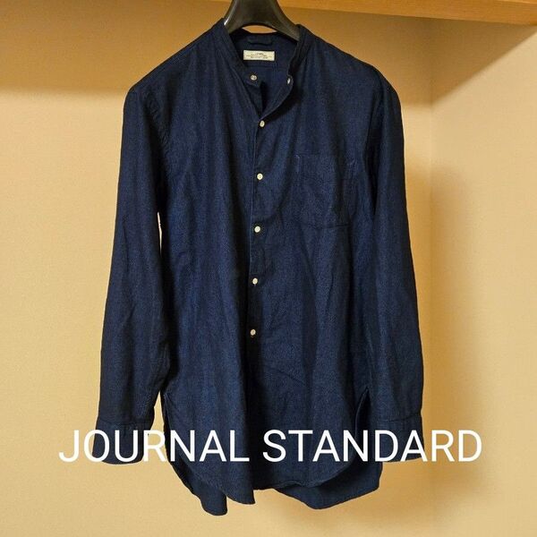 JOURNAL STANDARD バンドカラーシャツスタンドカラーノーカラー襟なし 長袖シャツ ネイビー アメカジ デニム風