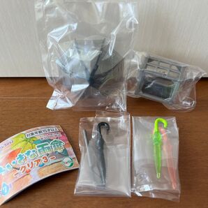 ちいさな雨傘-クリア3- ブラック、閉じ傘&傘立て(ライム×オレンジ) ミニチュア 2種セット