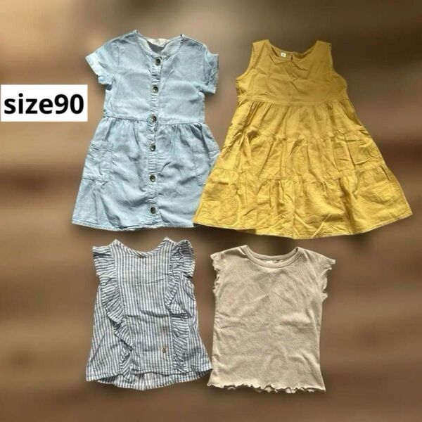 ベビー服 90サイズ おまとめ ワンピース トップス 4点セット H&M キムラタン 西松屋 女の子 キッズ
