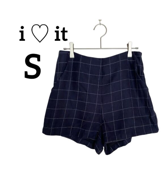 美品☆アイラブイット ネイビー チェック柄 ショートパンツ 【S】 夏服 秋服