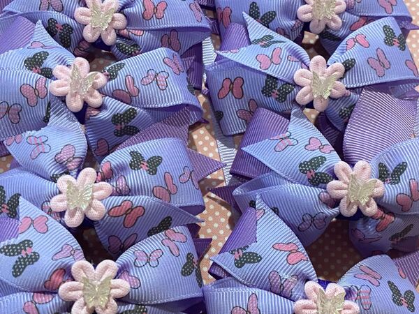 【10個セット】犬用チョーカー ラベンダー×蝶柄リボン ハンドメイド トリミングアクセ 首輪 飾り
