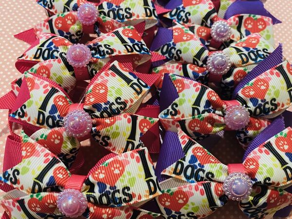 【10個セット】犬用チョーカー I DOGS柄 リボンタイプ ハンドメイド アジャスター付き
