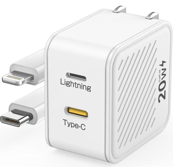 【新品未使用】業界初! Type-C+Lightning 一体型 急速充電器 双方向 20W PD MFi/PSE認証 折り畳み式