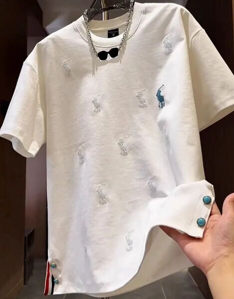 メンズ ワンポイント刺繍 Tシャツ ホワイト