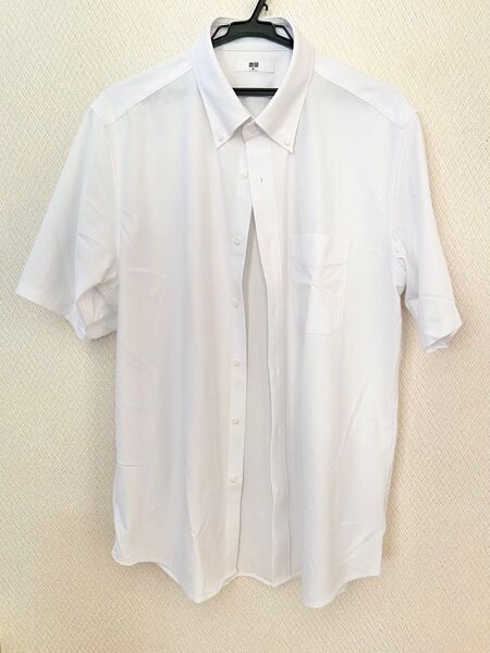 ユニクロ ドライノンアイロン ジャージシャツ 半袖 ボタンダウン ワイシャツ ホワイト XL