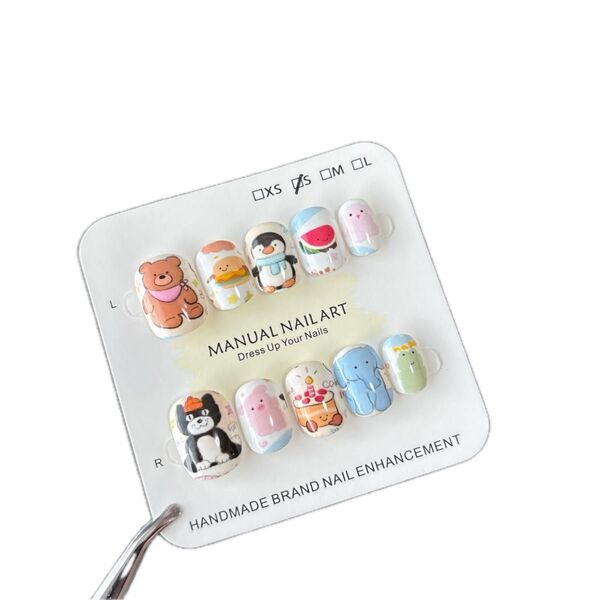 *転写シリーズ 動物たち* ハンドメイド 転写ネイルチップ Sサイズ ベリーショートラウンド【現品販売】