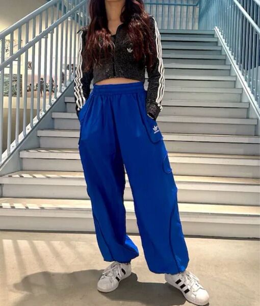 【美品】adidas プレミアム パラシュートパンツ☆ルーズシルエット☆高級ツイル ☆S☆ブルーバード☆メッシュ タグ付き