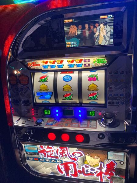 【美品】旋風の用心棒 白パネル 実機 4号機 リールバックライトLED化済み