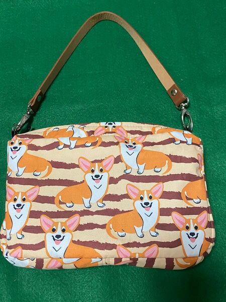 値下 1点物 ハンドメイド コーギー柄2wayバック