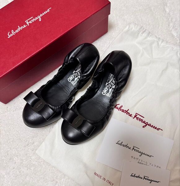 Ferragamo LIZINKA ヴァラリボン バレエ フラットシューズ 黒 23.5cm 36.5 フェラガモ