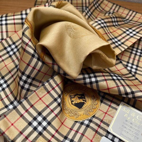 BURBERRY シルク混大判ハンカチ ベージュ ノバチェック 未使用 【出品No.158】