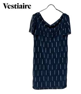 【1000円～】★日本製 Vestiaire ヴェスティエール 装飾 総柄 ワンピース 黒 