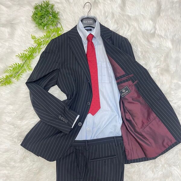 高級生地MEN'S BIGI メンズビギ レダ社 スーツ セットアップ ストライプ