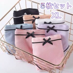 ショーツセット レディース 下着 リボン パンツ パステルカラー 新品未使用 ピンク ブラック ホワイト パープル ブルー