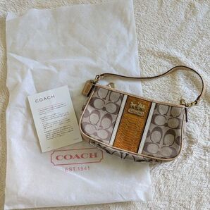 値下げ COACH コーチ シグネチャー ハンドバッグ ポーチ ベージュ ショルダーバッグ バッグ キャンバス レザー