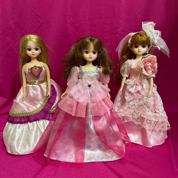 リカちゃんタカラトミーお人形服3着セット ピンクのドレス