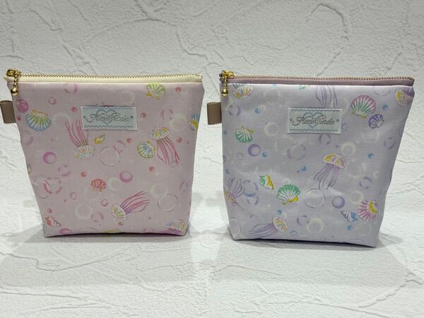 1538 1セット限り特別価格☆ 小さめ保冷ポーチ ピンク パープル ハンドメイド