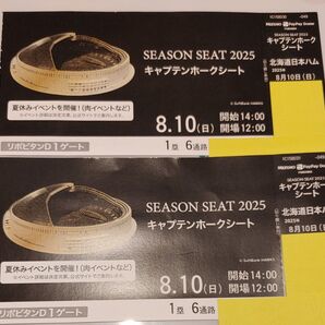 ソフトバンクホークス 8/10(日) 北海道日本ハム戦 キャプテンホークシート 通路側2枚連番