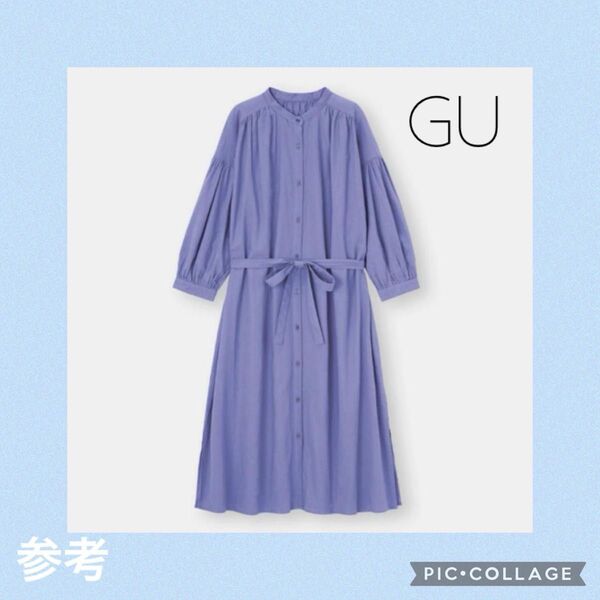 ☆ GU ジーユー ☆ リネンブレンドバンドカラーワンピース 7分袖 Lサイズ