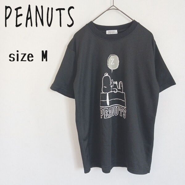 【PEANUTS】半袖Tシャツカットソー スヌーピープリント ブラック