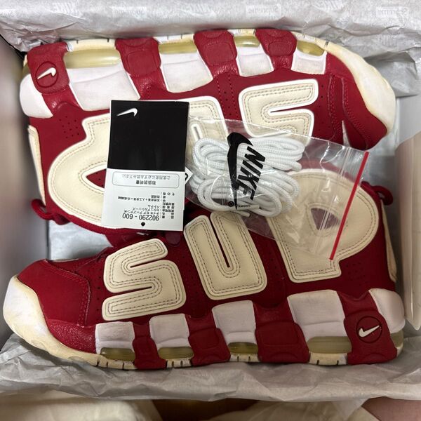 本物 NIKE MORE UPTEMPO SUPREME RED WHITE エア モアアップテンポ シュプリームUS10 28㎝