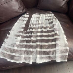 LANVIN シフォンスカート 茶×白 38
