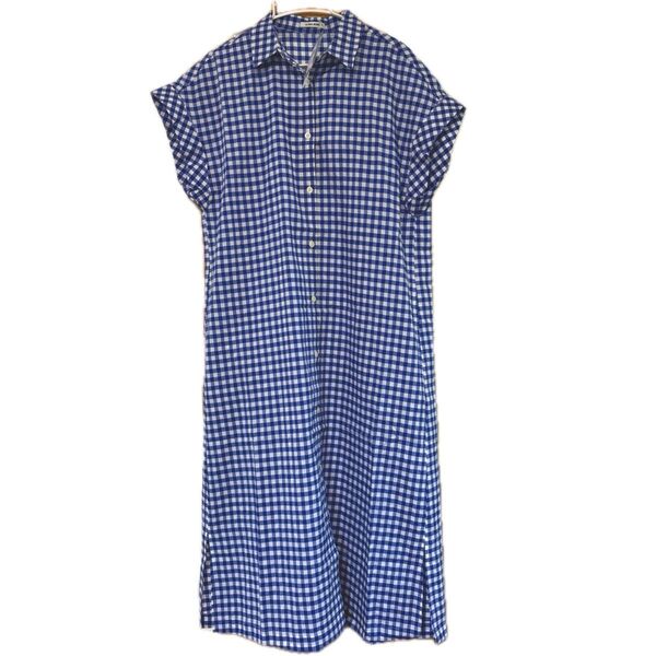 ☆新品☆ GLOBAL WORK ロングシャツワンピースチェック 青チェック フリーサイズ 定価5,500円