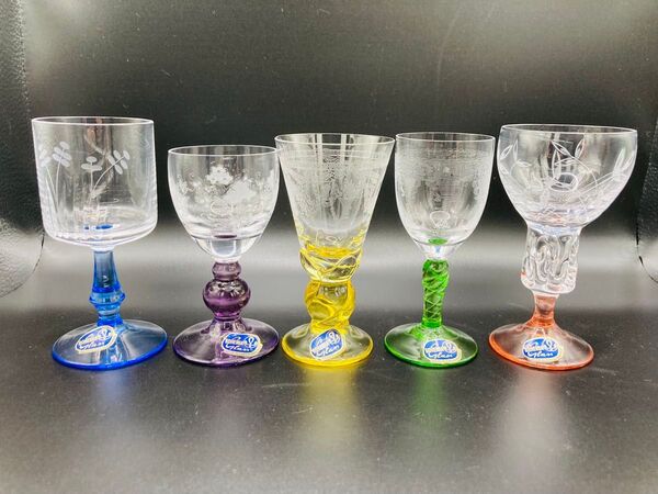 ボヘミアグラス 5客セット クリスタル ガラス製 リキュールグラス チェコ チェコスロバキア Czechoslovakia