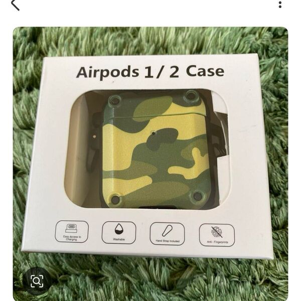 ★AirPods 1/2 ケース カバー TPU ケース 迷彩柄 緑
