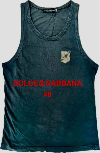 D&G DOLCE&GABBANAドルガバメンズタンクトップ48ブラック ヴィンテージ カットソー 黒 ノースリーブ TシャツM