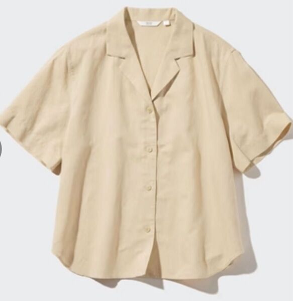 UNIQLO 半袖シャツ ベージュ レディース襟付き半袖シャツ ユニクロ 開襟シャツ オープンカラーシャツ
