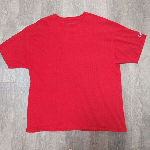 Champion 2XL 赤色 無地 袖ワンポイント ビックTシャツ