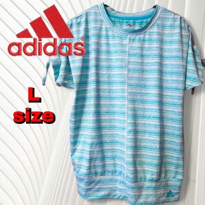 【adidas】CLIMALITE ボーダーTシャツ 肩あき ゆったりシルエット
