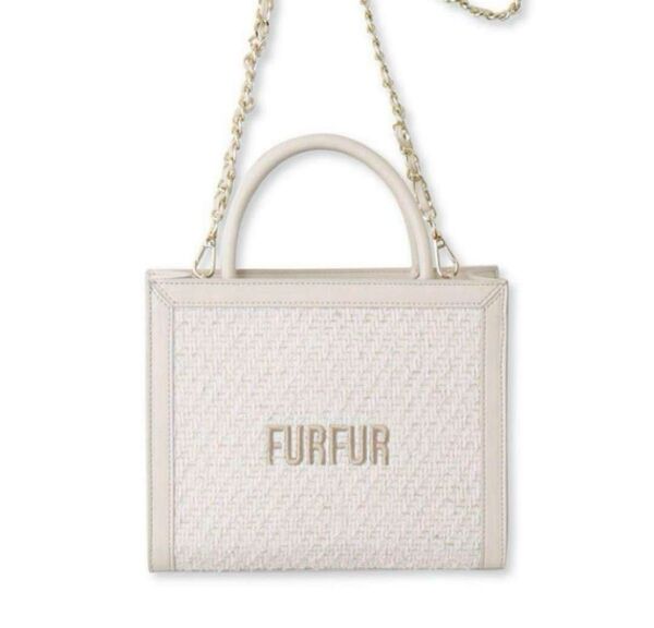 furfur ショルダーバッグ ツイードロゴトートバッグ 白 ホワイト