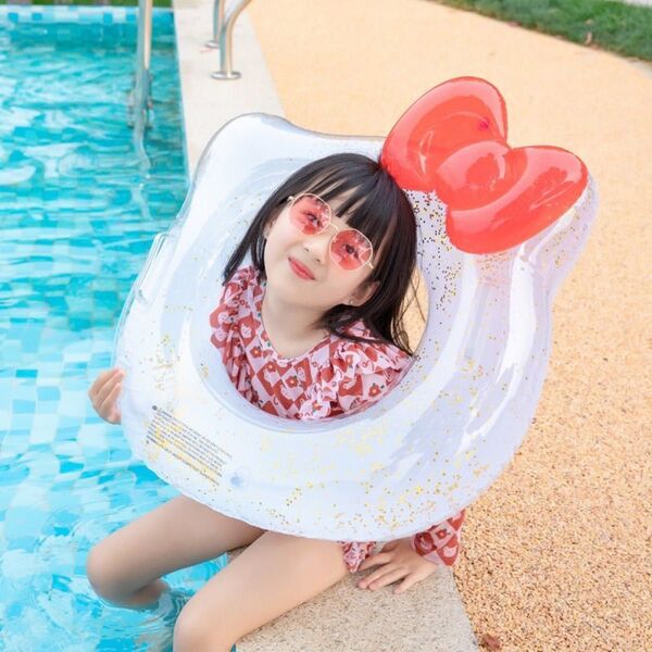 浮き輪 子供 可愛い SNS 映え ラメ 70㎝ ピンク 赤 リボン 猫耳 キラキラ キッズ プール 海 川 女の子 水着 夏