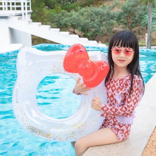 浮き輪 子供 うきわ 安全 ラメ 70㎝ ピンク 赤 リボン 猫耳 キラキラ キッズ プール 海 川 ハンドル付き 女の子 夏
