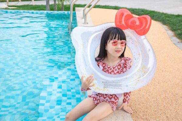 浮き輪 子供 かわいい 映え ラメ 70㎝ ピンク 赤 リボン 猫耳 キラキラ キッズ プール 海 川 女の子 水着 夏 韓国